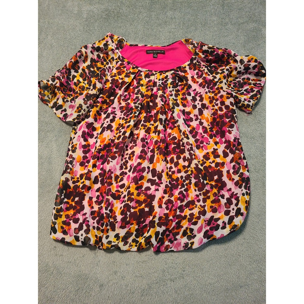 Pink, Orange and Black Leopard Print Blouse